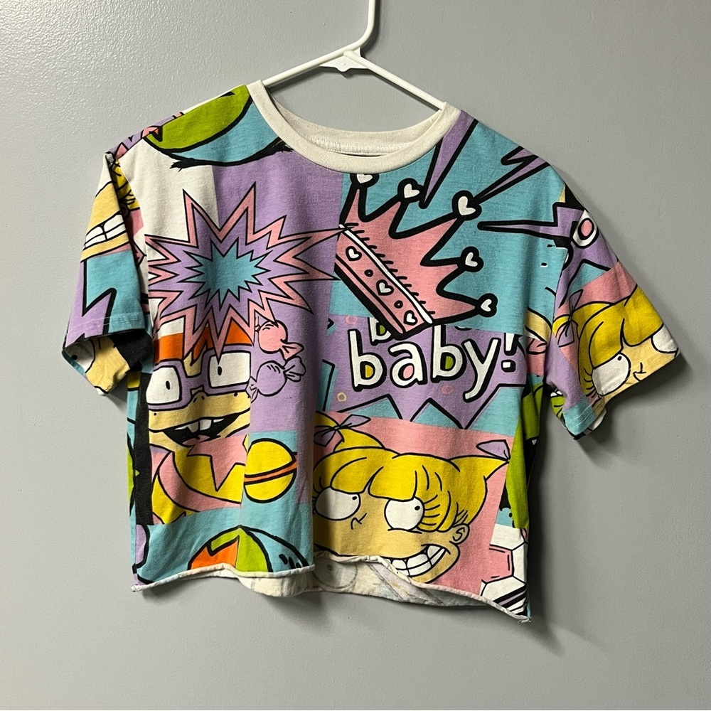 nickelodeon crop top rugrats retro tee shirt all over print aop girls size large